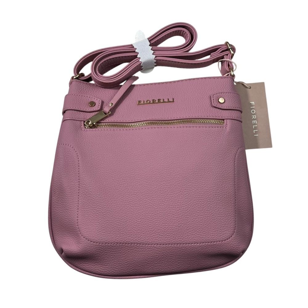 Fiorelli Pink Pebbled Vegan Leather Gold Hardware Zip Top Crossbody Bag Purse